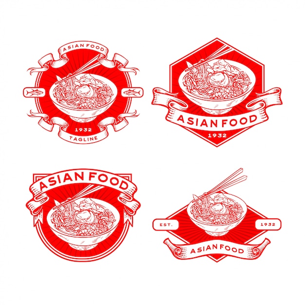 Vector asian food logo template set