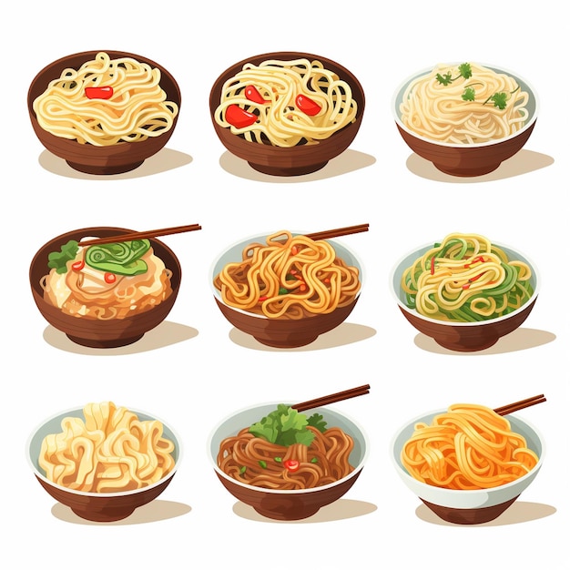 Vector asian food meal ramen noodle chinese illustration cooking vector pasta menu design resta