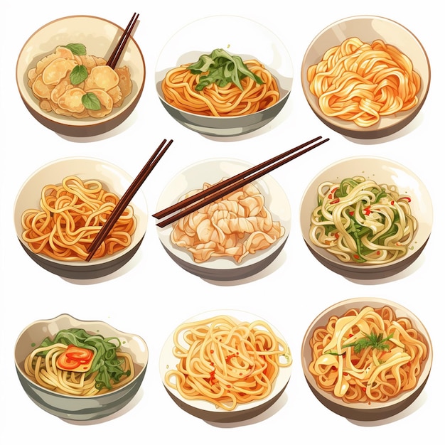 Asian food meal ramen noodle chinese illustration cooking vector pasta menu design resta