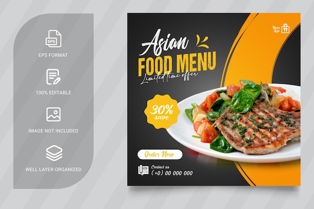 Asian Food menu banner social media post