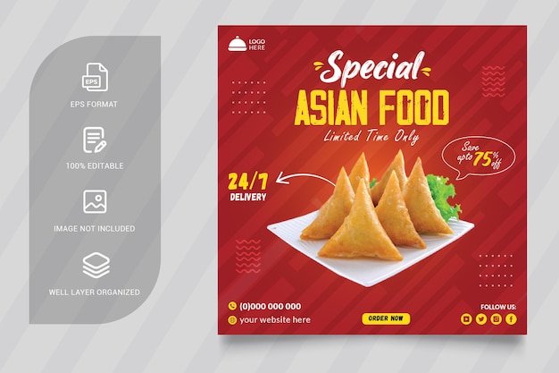 Asian Food menu banner social media post