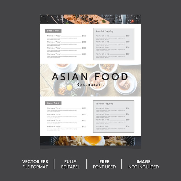 Asian food menu poster template