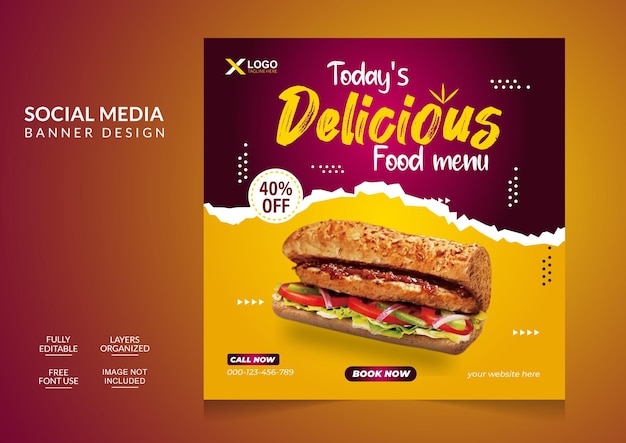 Asian food menu and restaurant social media post design template