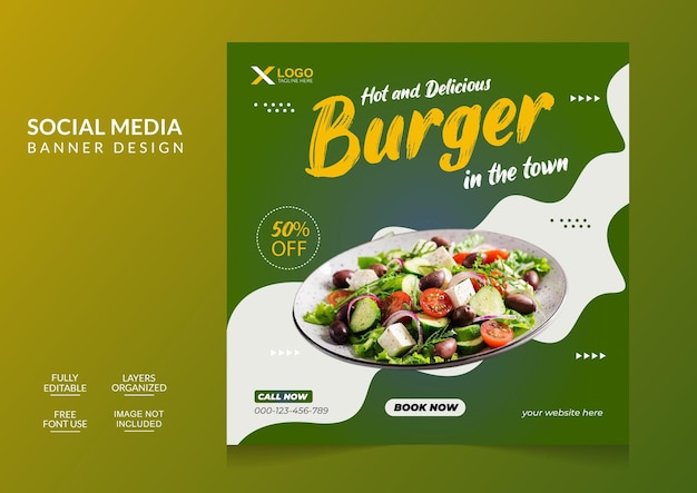 Asian food menu and restaurant social media post design template