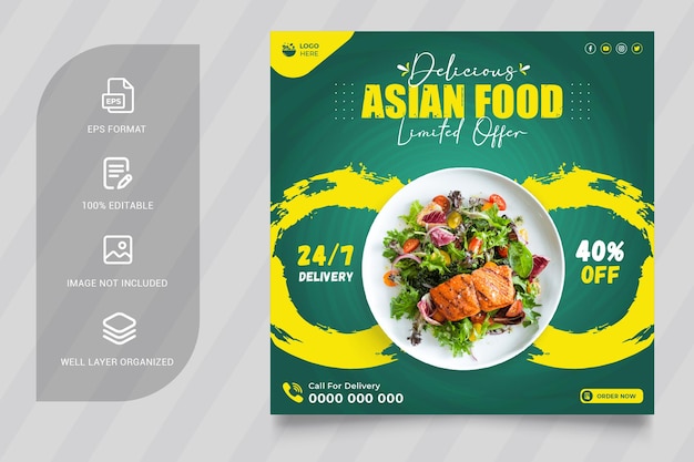 Asian Food menu and restaurant web banner template