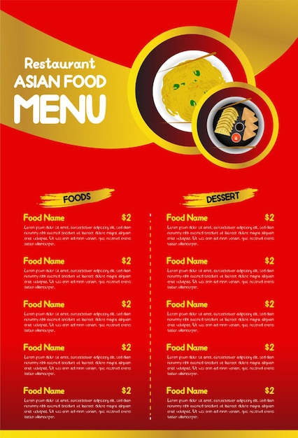 Шаблон меню азиатской кухни