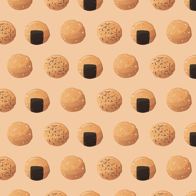 Vector asian food pattern. seamless pattern with rice cracker. japanese food, rice snacks