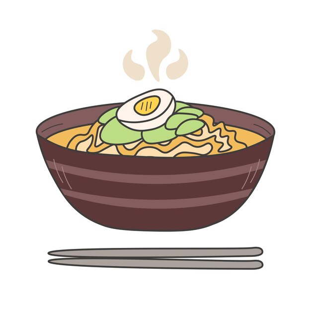 Asian food ramen with chopsticks doodle