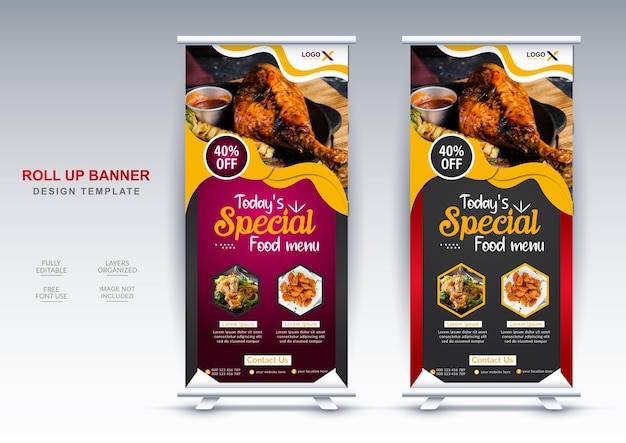 Asian food and restaurant roll up banner design template