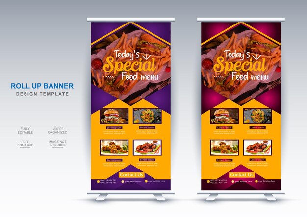 Asian food and restaurant roll up banner design template