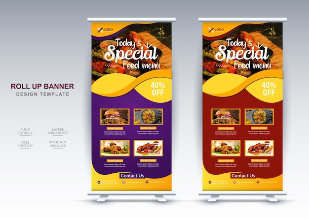 Asian food and restaurant roll up banner design template