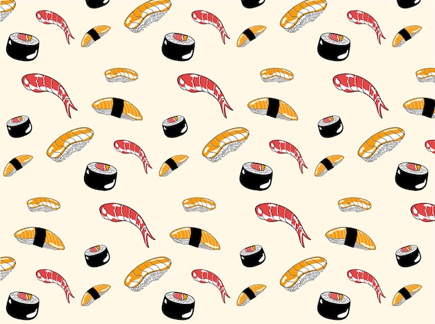 Asian food seafood elements sushi pattern