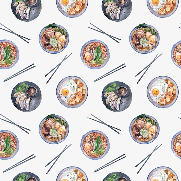 Asian food seamless pattern on white background.