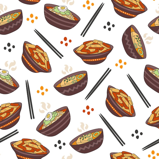 Asian food seamless pattern with Korean dishes