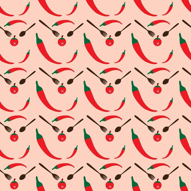 唐辛子とパプリカの抽象的なプレミアム ベクター デザインの形をしたアジア料理のシームレスなパターン