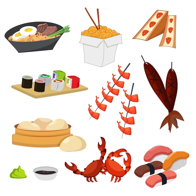 Asian food set vector set