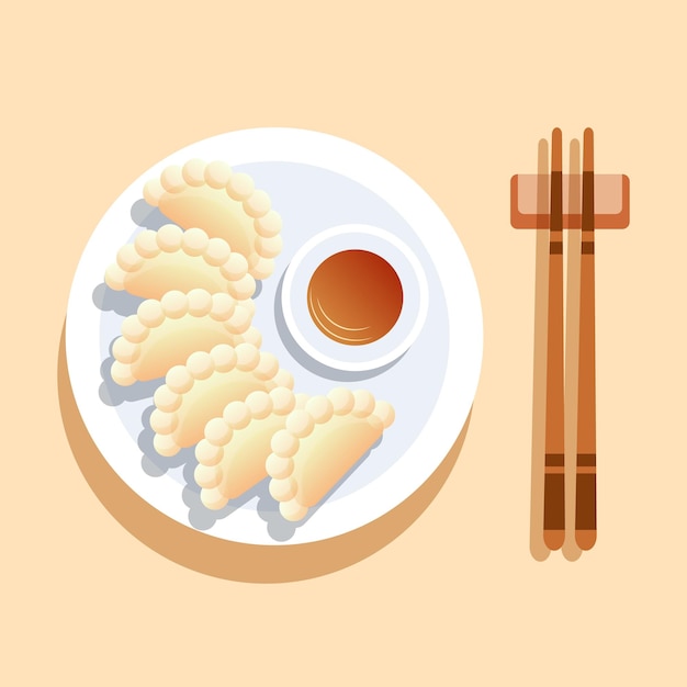 Asian food traditional dumplings for Chinese New Year cartoon style