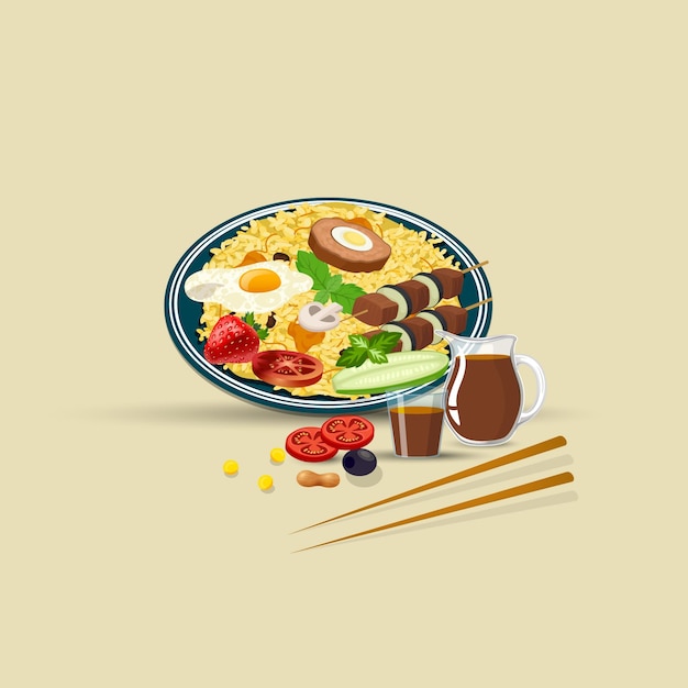 Asian food and  traditional restaurants, cooking, menu, vector illustration