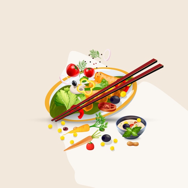 Asian food and traditional restaurants, cooking, menu, vector illustration