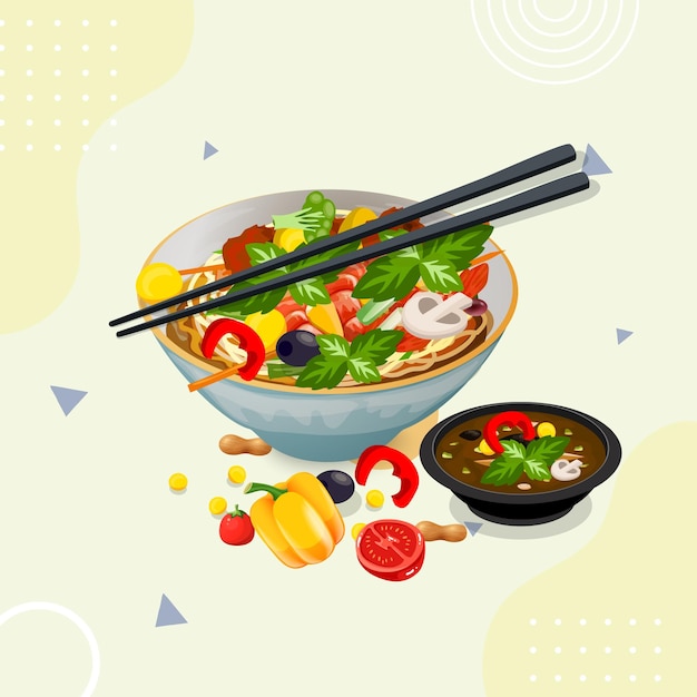 Asian food and  traditional restaurants, cooking, menu, vector illustration