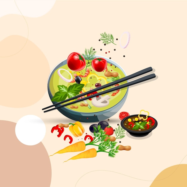 Asian food and  traditional restaurants, cooking, menu, vector illustration