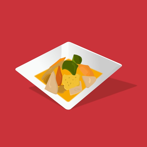 Asian food vector illustration in a little white paper plate