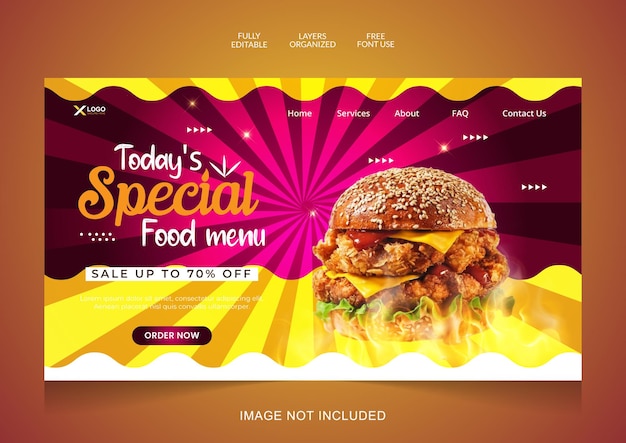 Asian food website banner and landing page design template