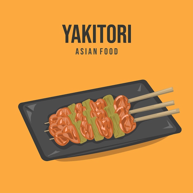 Cibo asiatico yakitori piatto giapponese disegnato a mano illustrazione vettoriale