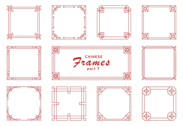 Vector asian frame set in vintage style