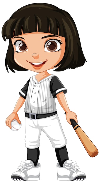 Vector asian girl baseball player