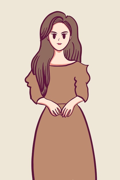 Asian girl korean girl with brown dress character illustration