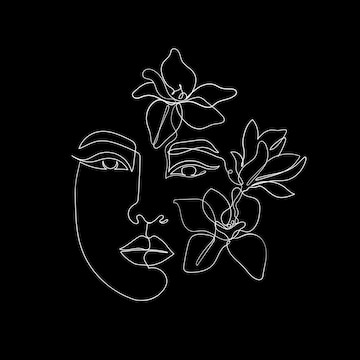 Premium Vector | Asian girl line art drawn on a black background with a ...