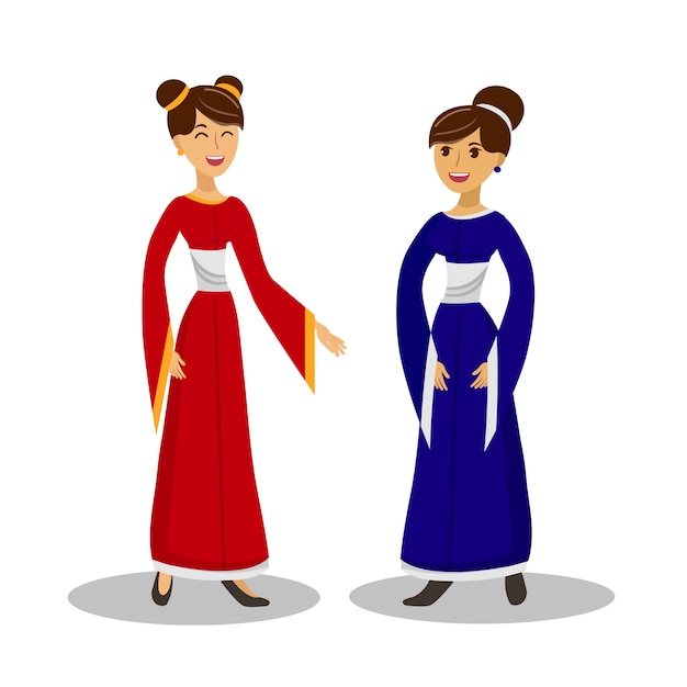 Asian girls conversation color vector illustration