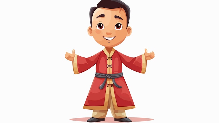 Vector asian greeter cartoon vector illustration