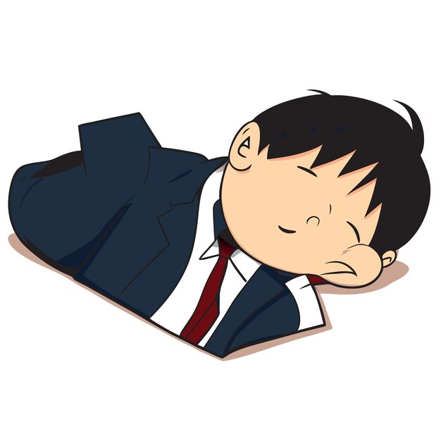Vector an asian high school student lying on stomach on the ground limbs spread out vector cartoon