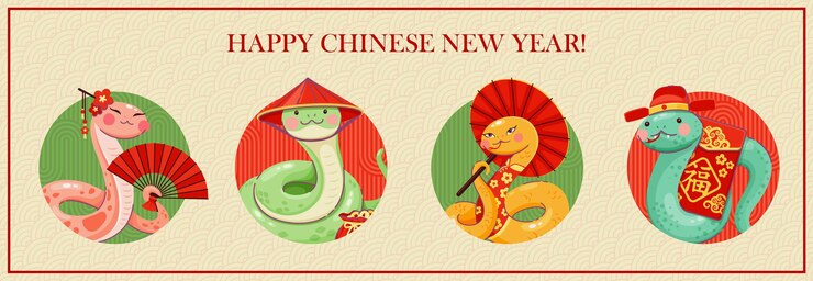 Vector asian horoscope snakes 2025 year holiday collage