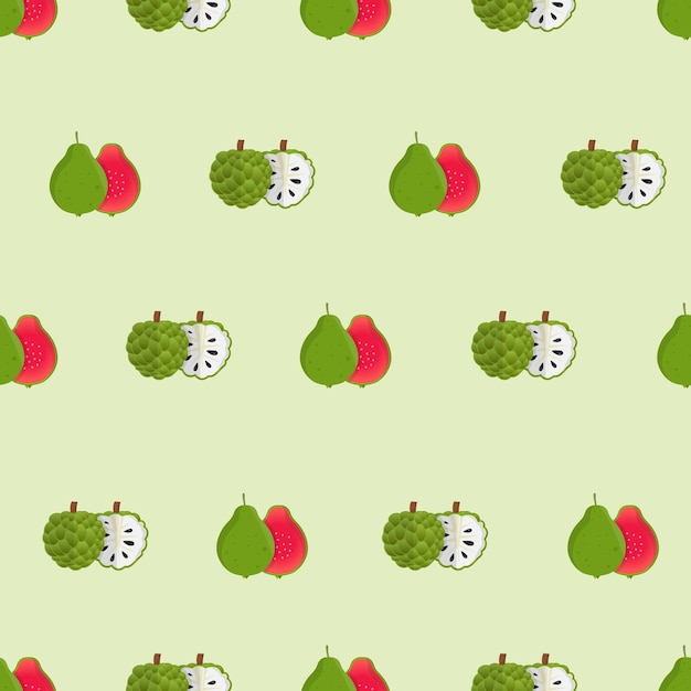 Asian Indonesian fruit seamless pattern - guava custard apple