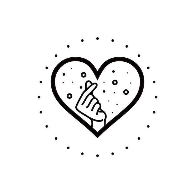 Asian coreano gesto della mano amore dito cuore logo design illustrazione vettoriale