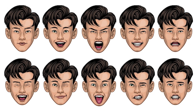 Asian man in various face expression