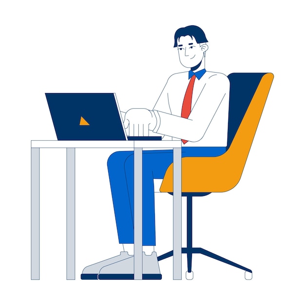 Asian man working on laptop 2D cartoon character