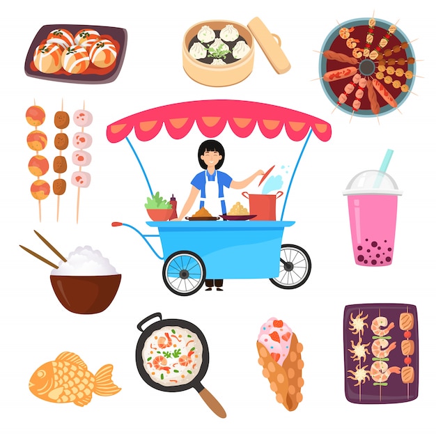 Vector asian, mexican, thailand japan food traditional delicious cooking  travel illustration isolated  .