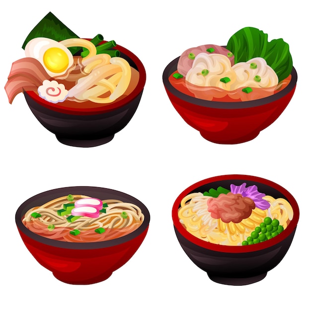 Vector asian noodles set