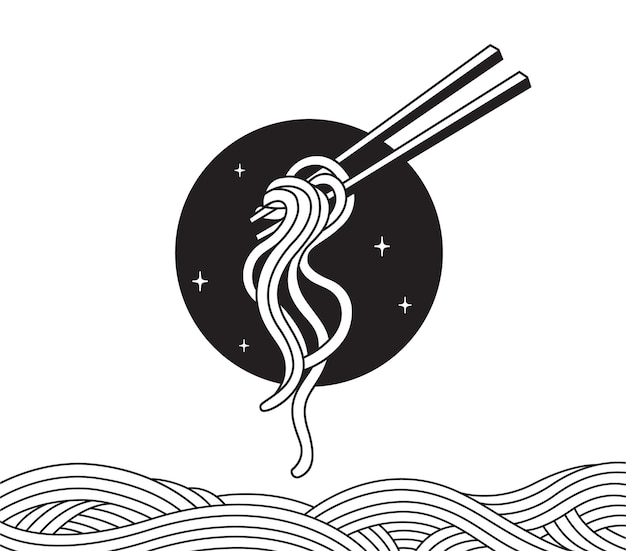 Vector asian noodles with chopsticks doodle