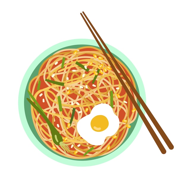 Asian noodles with vegetables and egg.