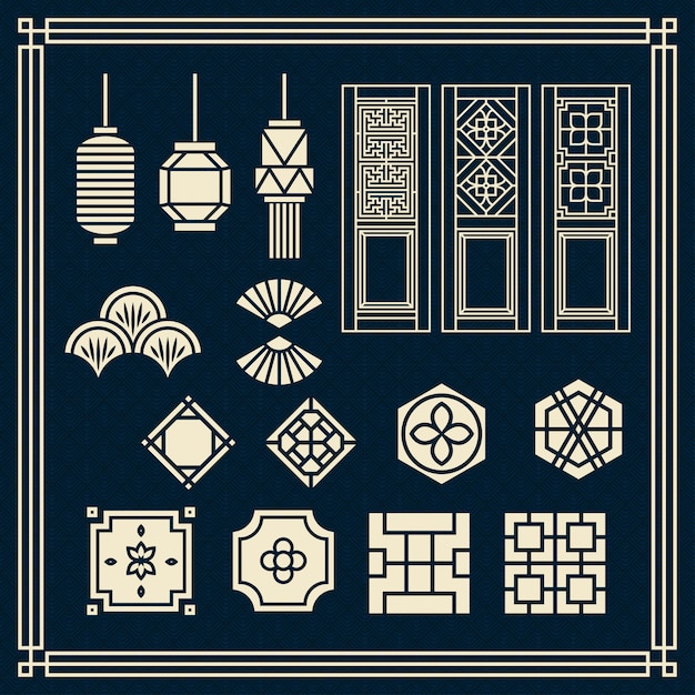 Vector asian ornament,chinese lamp, traditional door