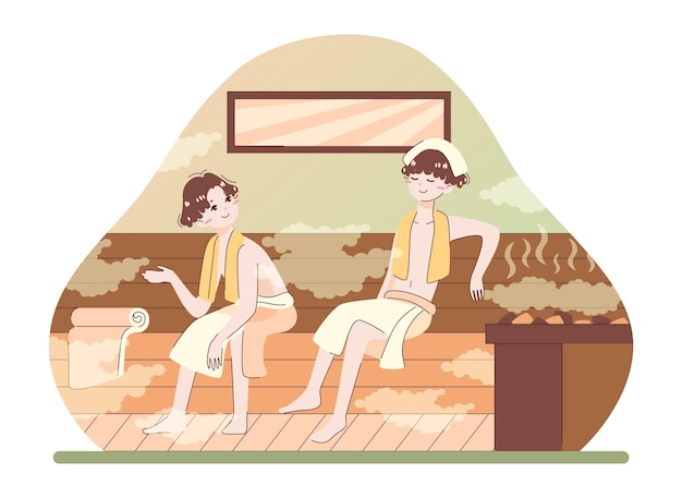 Vector asian people enjoying their free time japanese male friends in towels