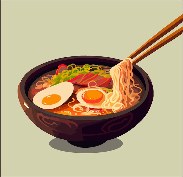 Asian ramen noodles soup with egg