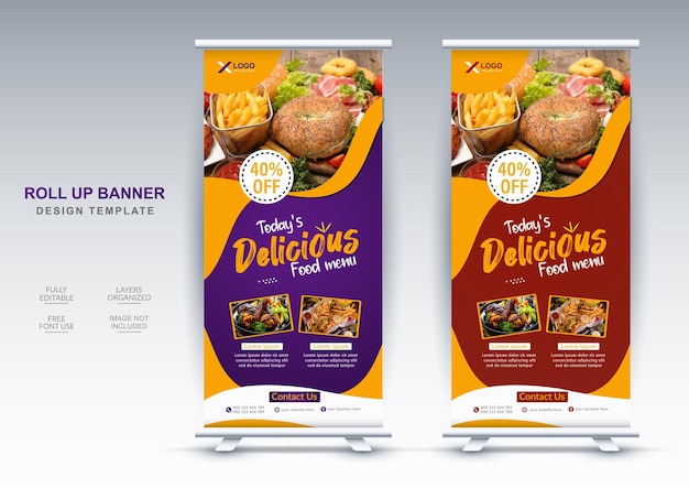 Asian restaurant and food roll up banner design template