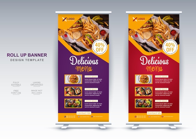 Asian restaurant and food roll up banner design template