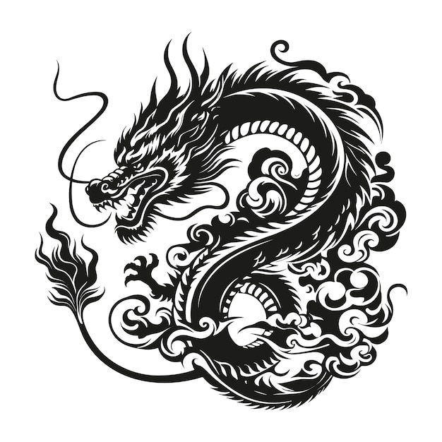 Vettore illustrazione del drago tigre in stile asiatico